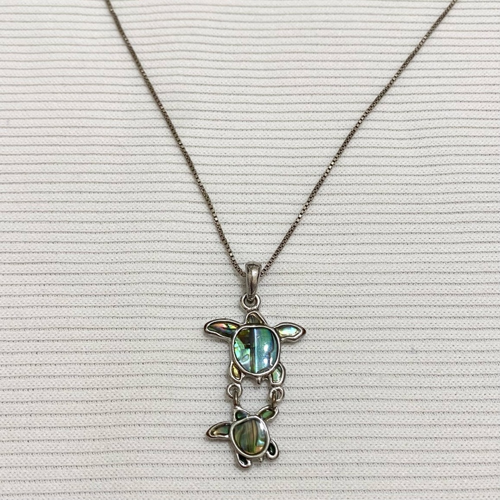 925 Sterling Silver Abalone Sea Turtle Pendant Necklace Italy